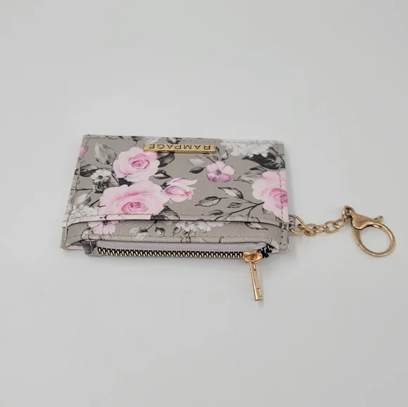 Rampage Floral Gray & Pink Card Holder Keychain ID Card Holder Zip Up Coin Purse - Picture 7 of 11